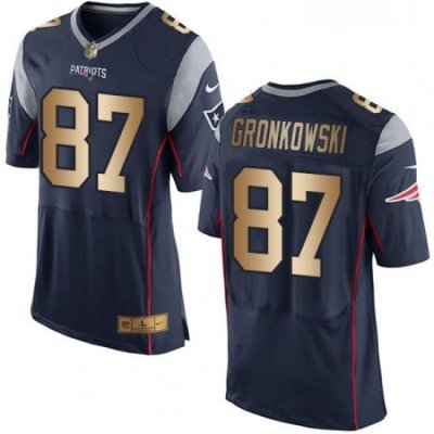 Mens Nike New England Patriots 87 Rob Gronkowski Elite NavyGold Team Color NFL Jersey