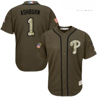 Mens Majestic Philadelphia Phillies 1 Richie Ashburn Authentic Green Salute to Service MLB Jersey