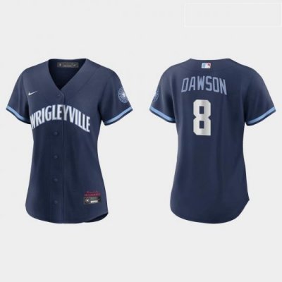 Chicago Cubs 8 Andre DaWson Women Nike 2021 City Connect Navy MLB Jersey