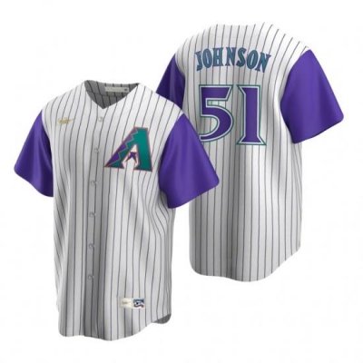 Mens Nike Arizona Diamondbacks 51 Randy Johnson Cream Purple CooperstoWn Collection Alternate Stitched Baseball Jerse