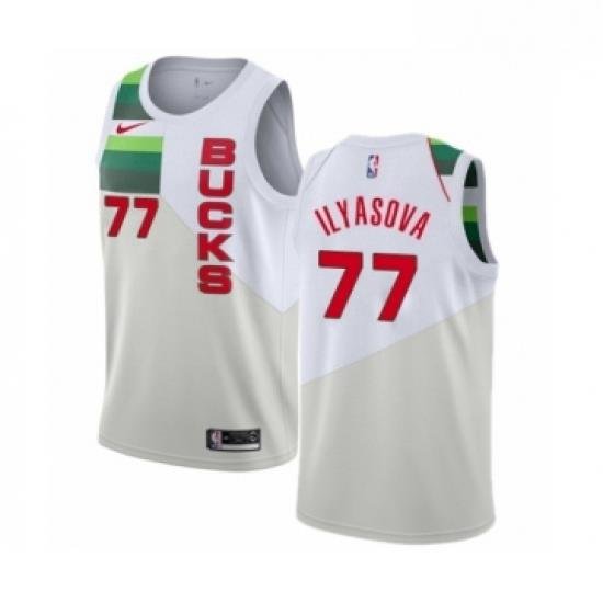 Mens Nike Milwaukee Bucks 77 Ersan Ilyasova White Swingman Jersey Earned Edition