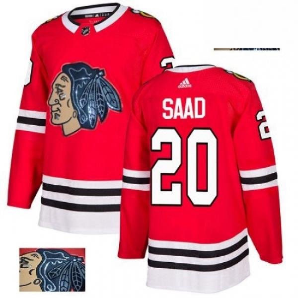 Mens Adidas Chicago Blackhawks 20 Brandon Saad Authentic Red Fashion Gold NHL Jersey