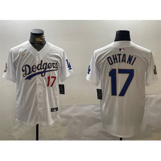 Men Los Angeles Dodgers 17 Shohei Ohtani White Gold 2024 World Series Home Limited Stitched Baseball Jersey