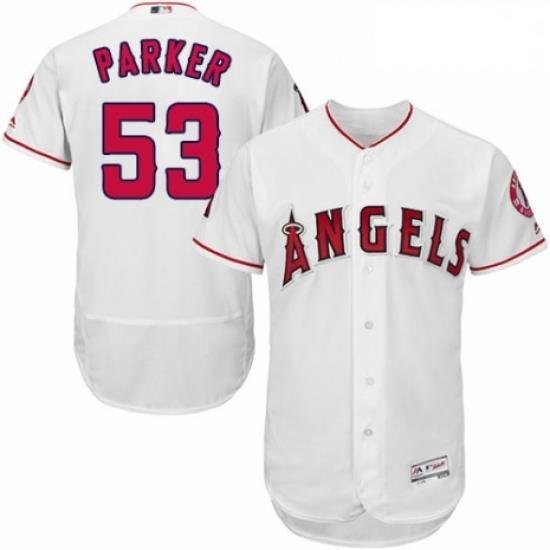 Mens Majestic Los Angeles Angels of Anaheim 53 Blake Parker White Home Flex Base Authentic Collection MLB Jersey