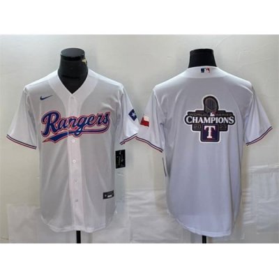 Men Texas Rangers White 2023 World Series Champions Big Logo With Patch Cool Base Stitched Baseball Jerseys