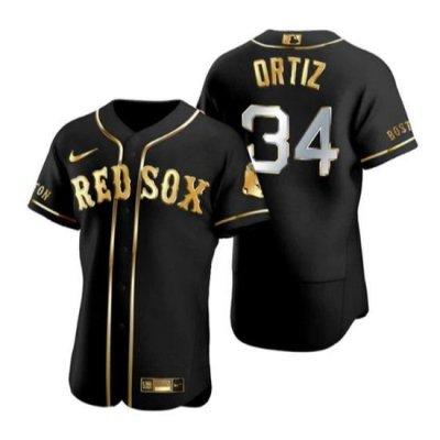 Men Boston Red Sox 34 David Ortiz Black Gold Flex Base Stitched Baseball Jersey