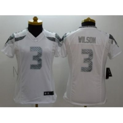 Women Nike Seattle Seahawks #3 Russell Wilson Platinum White Jerseys