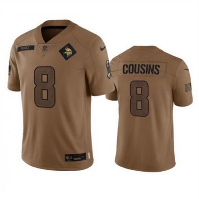 Men Minnesota Vikings 8 Kirk Cousins 2023 Brown Salute To Service Limited Stitched Jersey