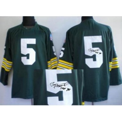 Green Bay Packers 5 Paul Hornung Green Long Sleeve Throwback M&N Signed NFL Jerseys