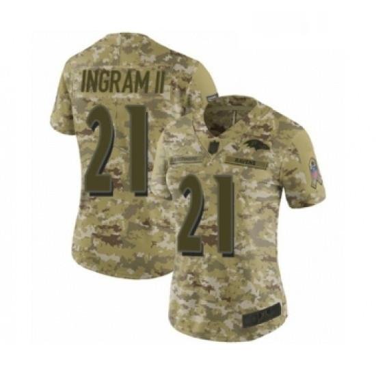 Womens Baltimore Ravens 21 Mark Ingram II Limited Camo 2018 Salute to Service Football Jersey