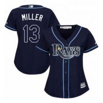 Womens Majestic Tampa Bay Rays 13 Brad Miller Authentic Navy Blue Alternate Cool Base MLB Jersey