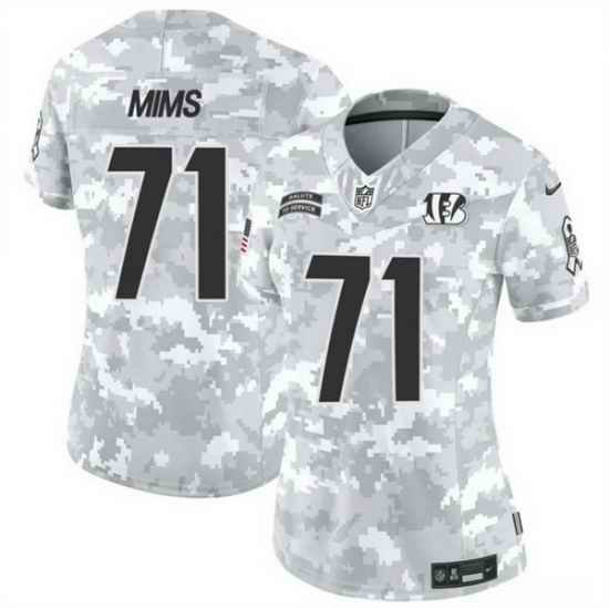 Women Cincinnati Bengals 71 Amarius Mims 2024 F U S E Arctic Camo Salute To Service Limited Stitched Football Jersey