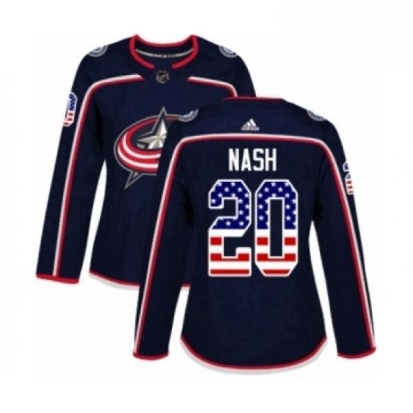 Womens Adidas Columbus Blue Jackets 20 Riley Nash Authentic Navy Blue USA Flag Fashion NHL Jersey