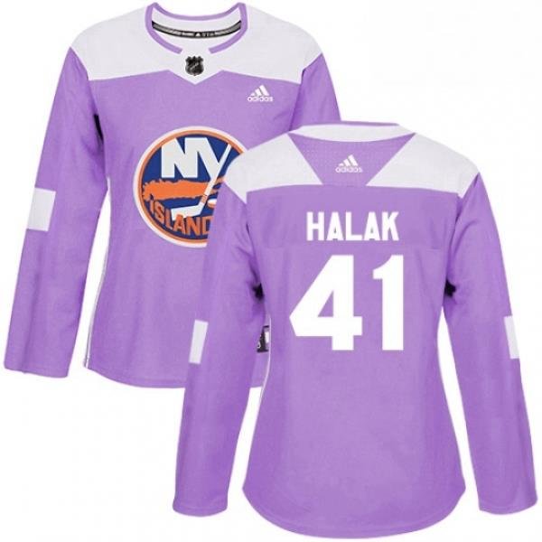 Womens Adidas New York Islanders 41 Jaroslav Halak Authentic Purple Fights Cancer Practice NHL Jersey