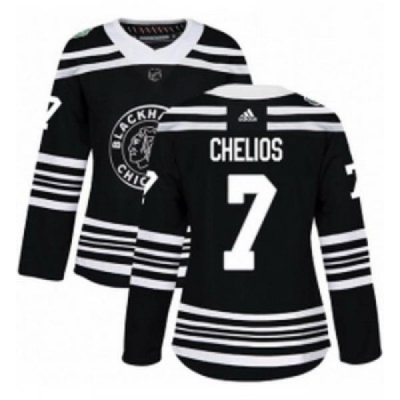 Womens Adidas Chicago Blackhawks 7 Chris Chelios Authentic Black 2019 Winter Classic NHL Jersey