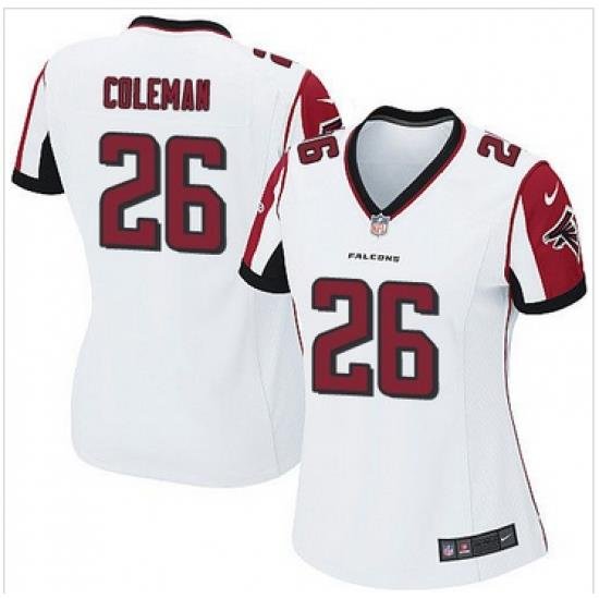 Women Nike Falcons #26 Tevin Coleman White Stitched NFL Elite Jersey