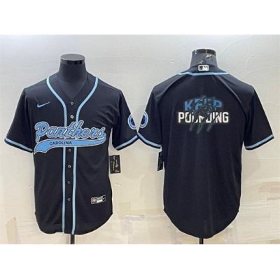 Men Carolina Panthers Black Team Big Logo With Patch Cool Base Stitched Baseball Jersey