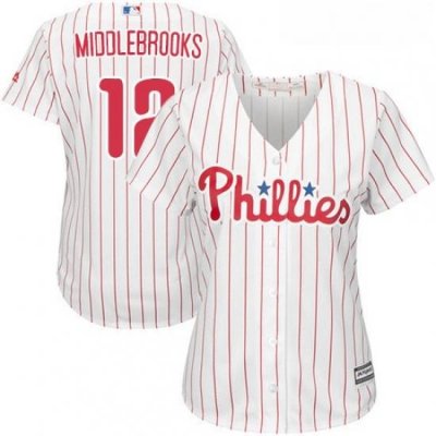 Womens Majestic Philadelphia Phillies 12 Will Middlebrooks Replica WhiteRed Strip Home Cool Base MLB Jersey