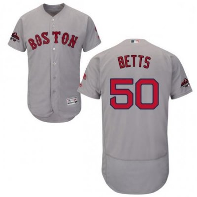 Mens Majestic Boston Red Sox 50 Mookie Betts Grey Road Flex Base Authentic Collection 2018 World Series Jersey