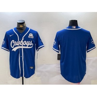 Men Dallas Cowboys Blank Royal With Patch Cool Base Stitched Baseball Jersey 1