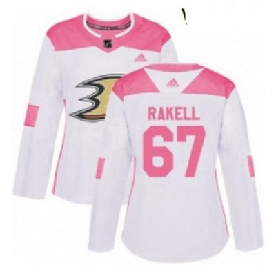 Womens Adidas Anaheim Ducks 67 Rickard Rakell Authentic WhitePink Fashion NHL Jersey