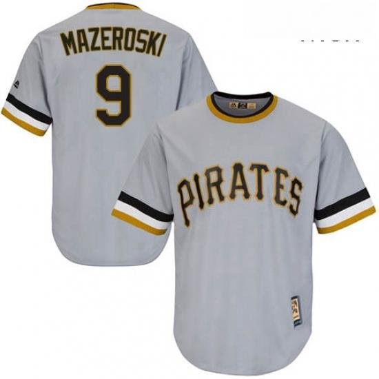 Mens Majestic Pittsburgh Pirates 9 Bill Mazeroski Authentic Grey Cooperstown Throwback MLB Jersey