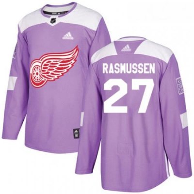 Youth Adidas Detroit Red Wings 27 Michael Rasmussen Authentic Purple Fights Cancer Practice NHL Jersey