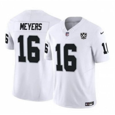 Men Las Vegas Raiders 16 Jakobi Meyers White 2024 F U S E 65th Anniversary Patch Vapor Stitched Football Jersey