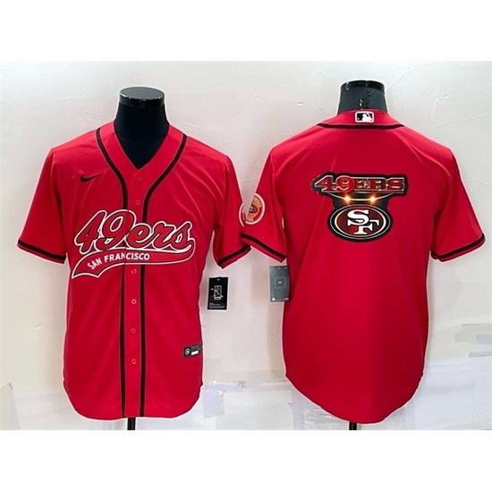 Men San Francisco 49ers Red Team Big Logo With Patch Cool Base Stitched Baseball Jersey