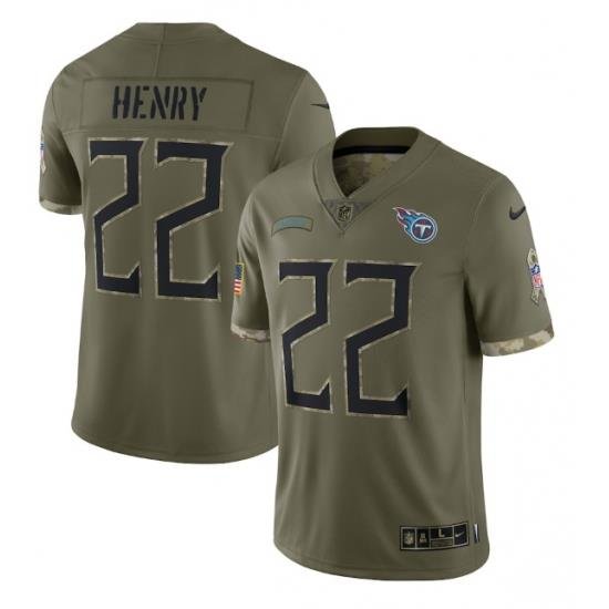 Men Tennessee Titans 22 Derrick Henry Olive 2022 Salute To Service Limited Stitched Jersey