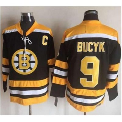 Bruins #9 Johnny Bucyk BlackYellow CCM Throwback New Stitched NHL Jersey