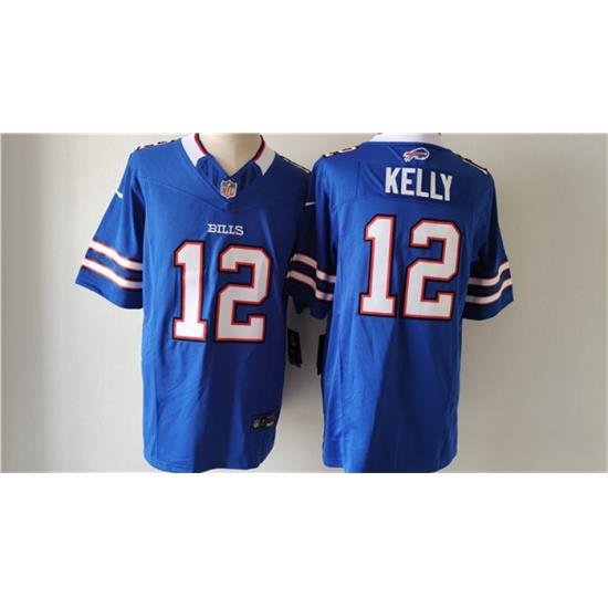 Men Buffalo Bills 12 Jim Kelly Blue 2023 F U S E  Vapor Untouchable Limited Stitched Jersey