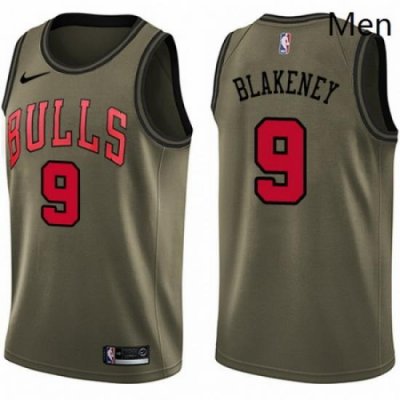 Mens Nike Chicago Bulls 9 Antonio Blakeney Swingman Green Salute to Service NBA Jersey