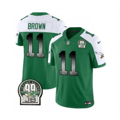 Men Philadelphia Eagles 11 A  J  Brown Green White 2023 F U S E  Throwback Vapor Untouchable Limited Stitched Football Jersey