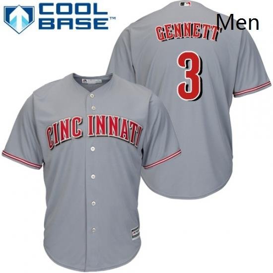 Mens Majestic Cincinnati Reds 3 Scooter Gennett Replica Grey Road Cool Base MLB Jersey