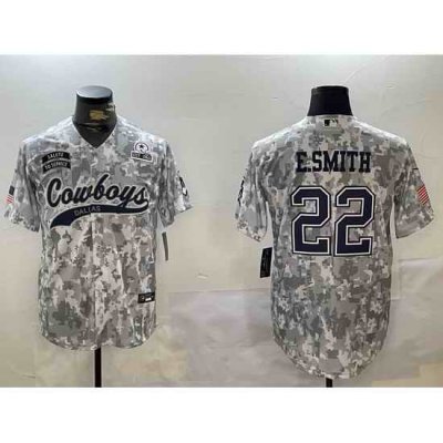 Men Dallas Cowboys 22 Emmitt Smith 2024 Arctic Camo Salute To Service Stitched Baseball Jersey 5