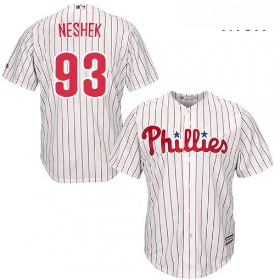 Mens Majestic Philadelphia Phillies 93 Pat Neshek Replica WhiteRed Strip Home Cool Base MLB Jersey