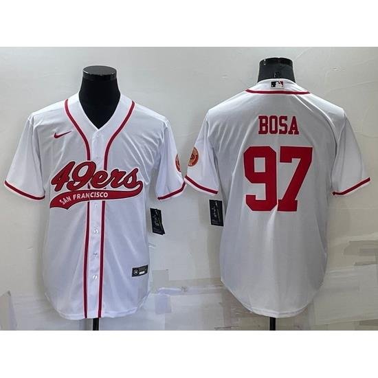 Men San Francisco 49ers 97 Nick Bosa White Red Cool Base Stitched Baseball Jersey