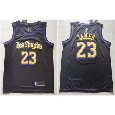 Lakers 23 Lebron James Black City Edition Nike Swingman Jersey