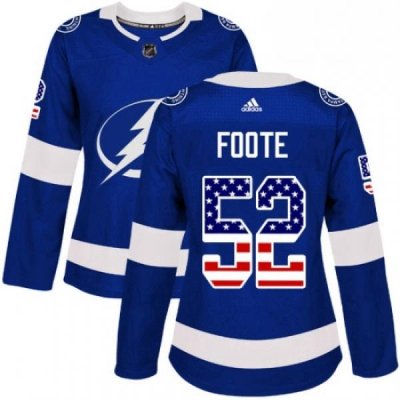 Womens Adidas Tampa Bay Lightning 52 Callan Foote Authentic Blue USA Flag Fashion NHL Jersey