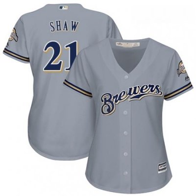 Womens Majestic Milwaukee Brewers 21 Travis Shaw Replica Grey Road Cool Base MLB Jersey