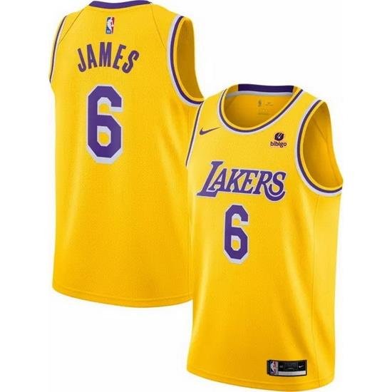 Men's Los Angeles Lakers #6 LeBron James Bibigo Yellow Stitched Basketball Jersey