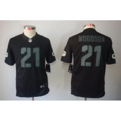 Nike Youth Green Bay Packers #21 Woodson Black Jerseys[Impact Limited]