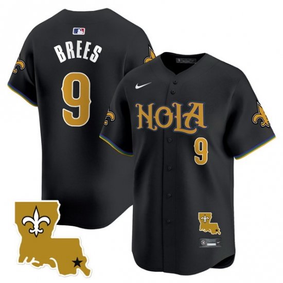 Men New Orleans Saints 9 Drew Brees Black Cool Base Stitched Baseball Jersey