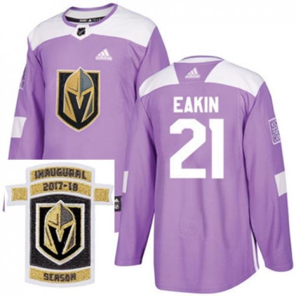 Adidas Golden Knights #21 Cody Eakin Purple Authentic Fights Cancer Stitched NHL Inaugural Season Patch Jersey