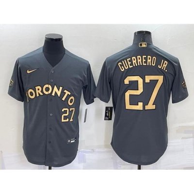 Men Toronto Blue Jays 27 Vladimir Guerrero Jr  2022 All Star Charcoal Cool Base Stitched Baseball Jersey