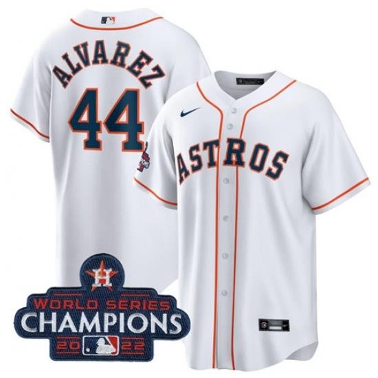 Men's Houston Astros #44 Yordan Alvarez White 2022 World Series Champions Home Stitched Baseball Jersey