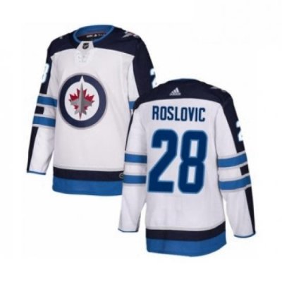 Mens Adidas Winnipeg Jets 28 Jack Roslovic Authentic White Away NHL Jersey