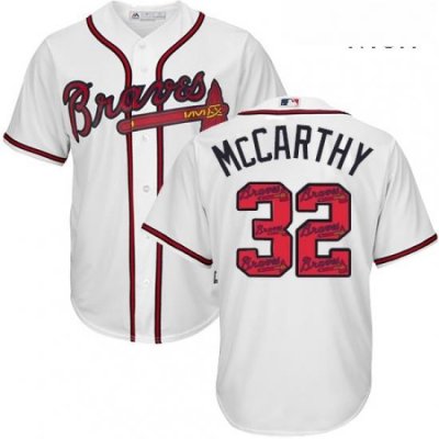 Mens Majestic Atlanta Braves 32 Brandon McCarthy Authentic White Team Logo Fashion Cool Base MLB Jersey