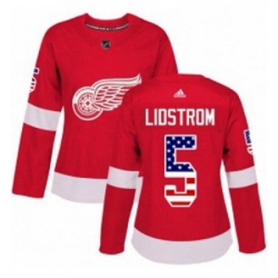 Womens Adidas Detroit Red Wings 5 Nicklas Lidstrom Authentic Red USA Flag Fashion NHL Jersey